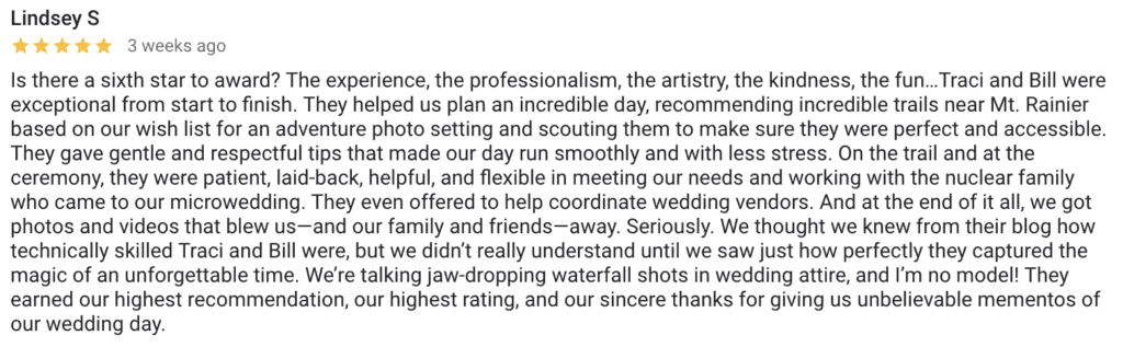 A five star review from a past eloping couple. 