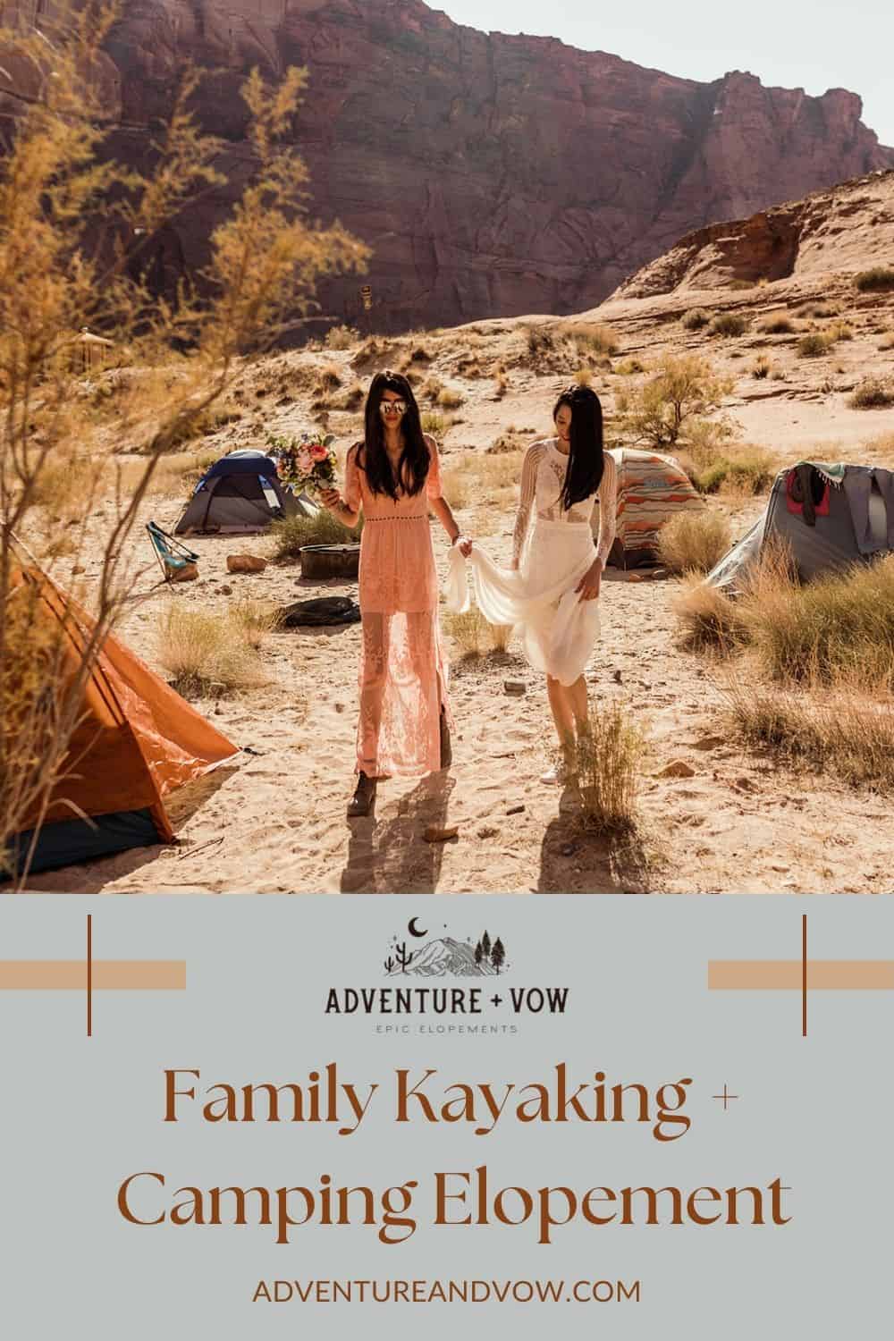Family elopement kayaking and camping at horseshoe bend. 