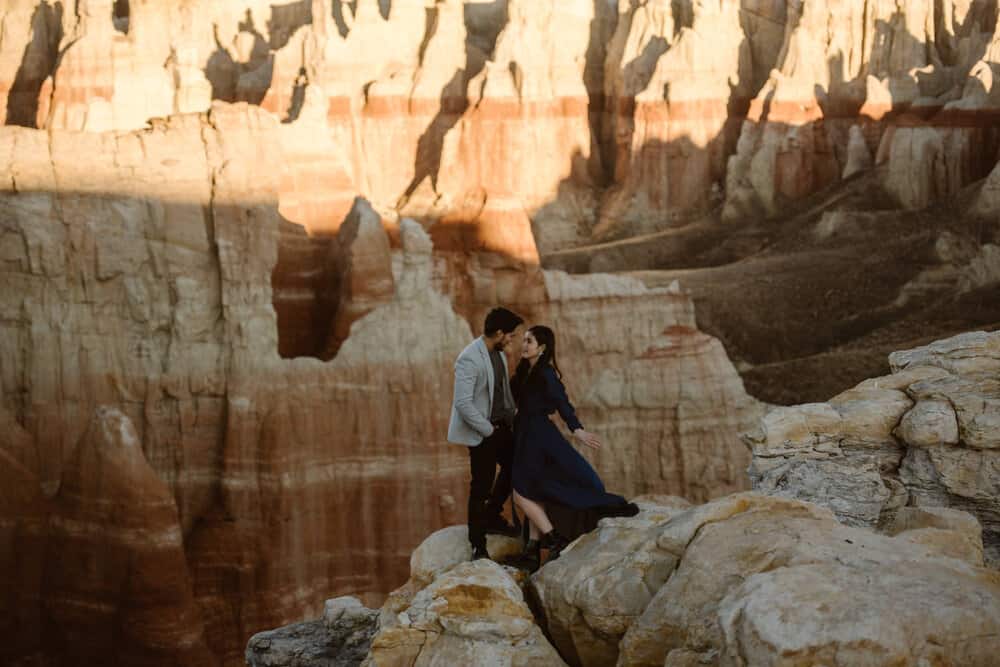 An epic canyon serves as a beautiful background to a couples portrait session in Northern Arizona. 
