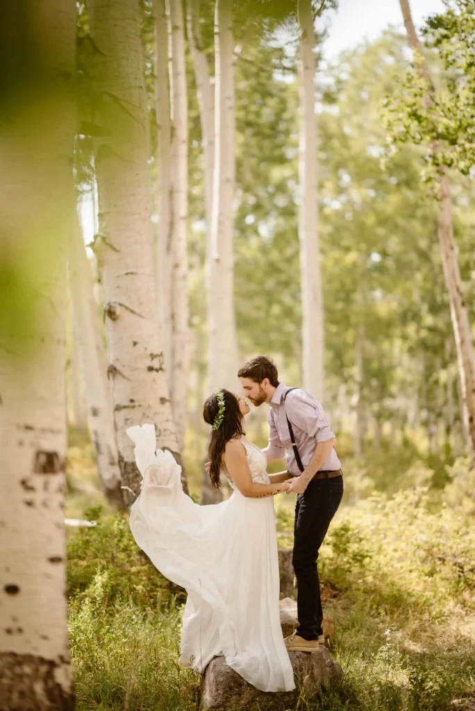 A couple elopements among the aspens in the La Sal Mountains.