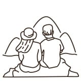 outline of couple looking at mountains