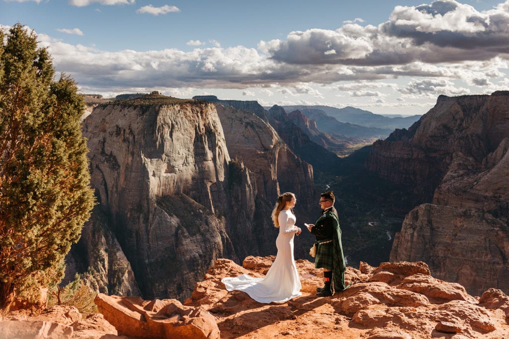 a private moment between the couple at Zion national park.