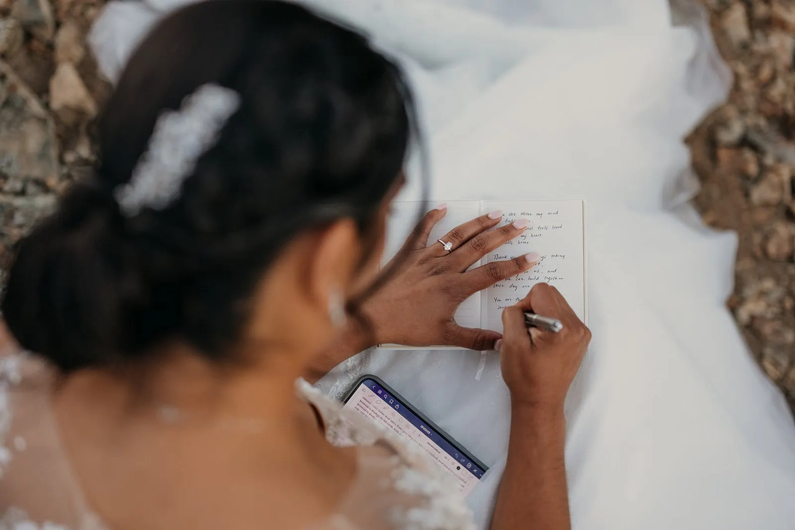 A bride writes her vows.