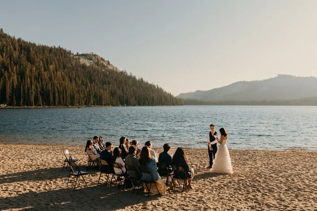 A couple shares their vows in front of their closest loved ones. 
