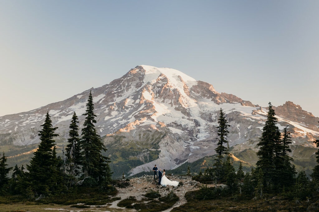 A couple gets married in Mt Rainier.