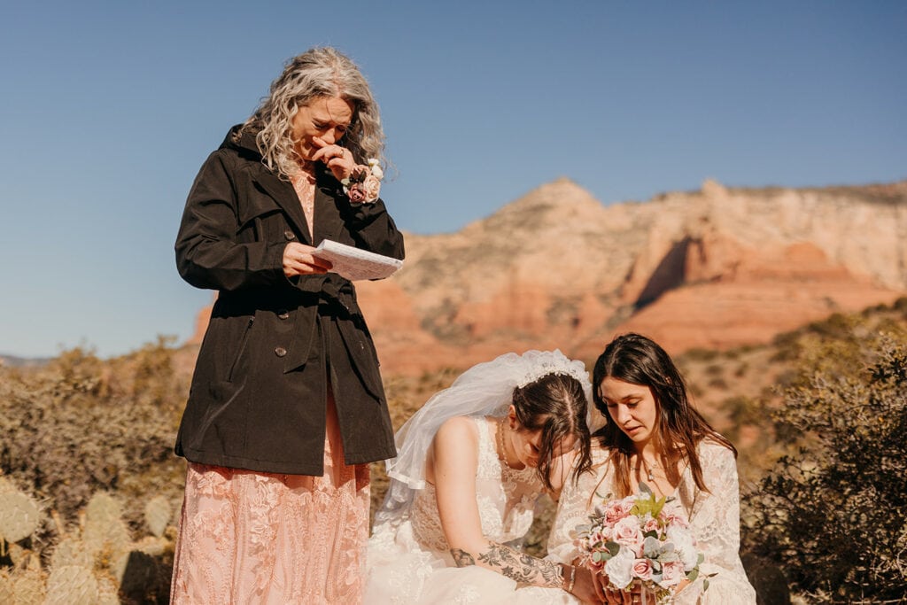 A mother gives a speech during an elopement ceremony. 