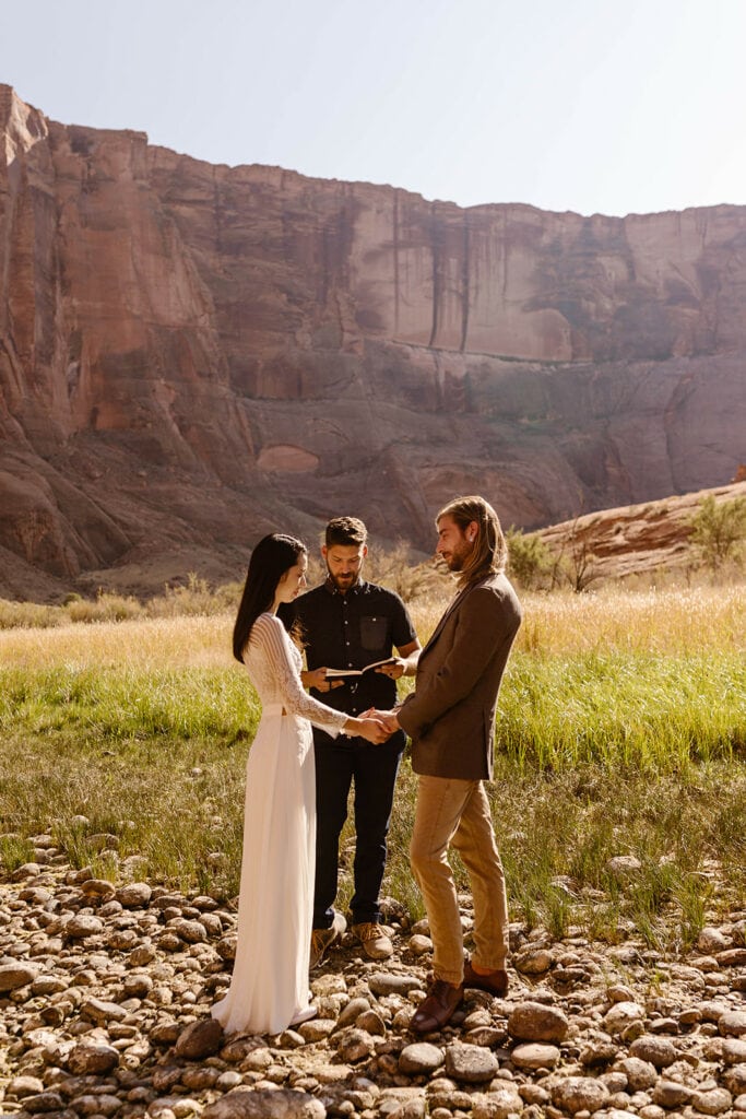A couple shares a private ceremony in Page, Arizona.
