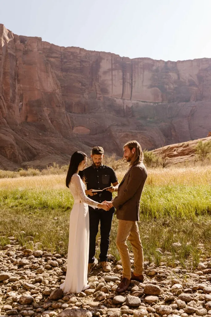 A couple shares a private ceremony in Page, Arizona.