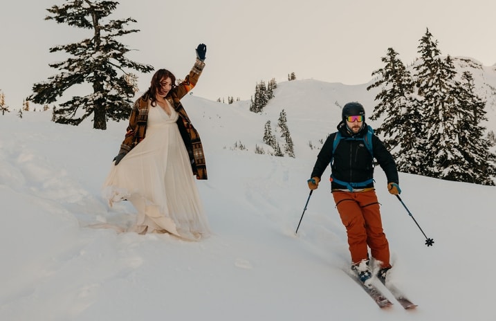 A groom skis down the mountain at Mt Baker Ski Resort
