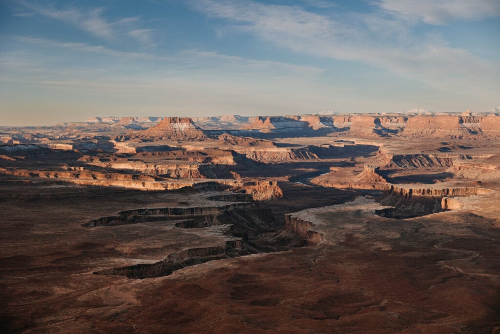 A view of Canyonlands at sunset.