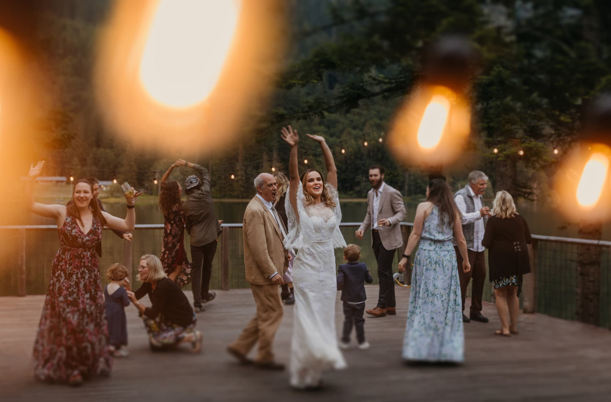 A bride dances on the dance floor at camp sturna.