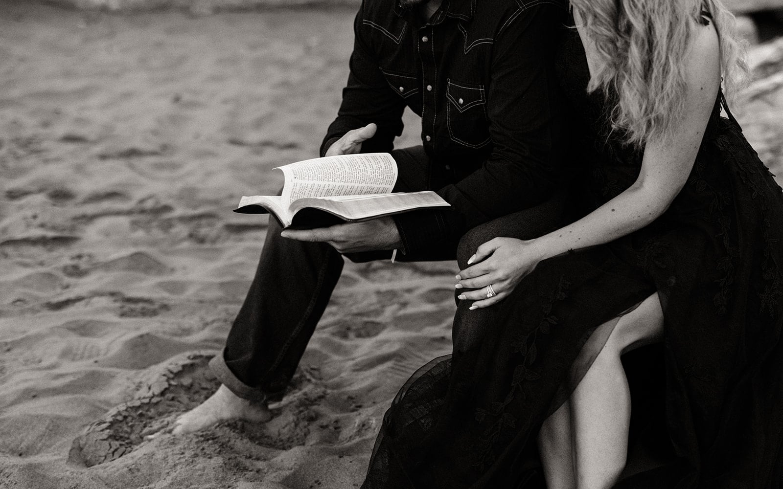 The couple reads the bible together.