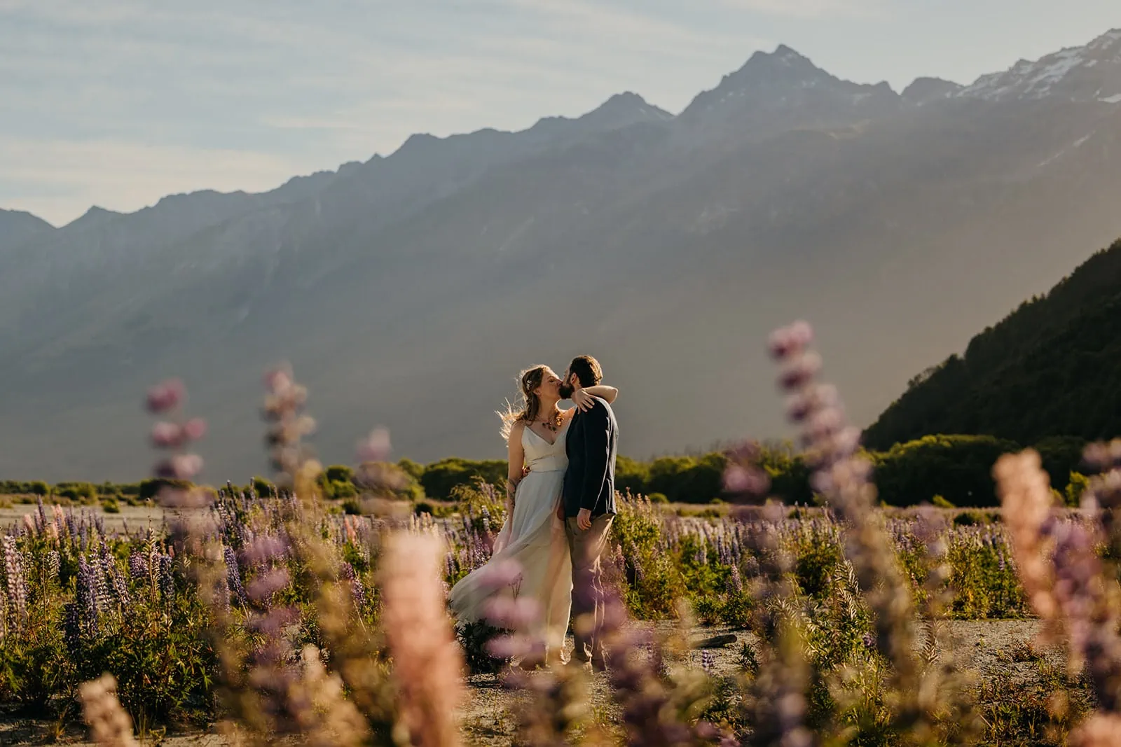 A photo of Aimee + Robs first look in Glenorchy.