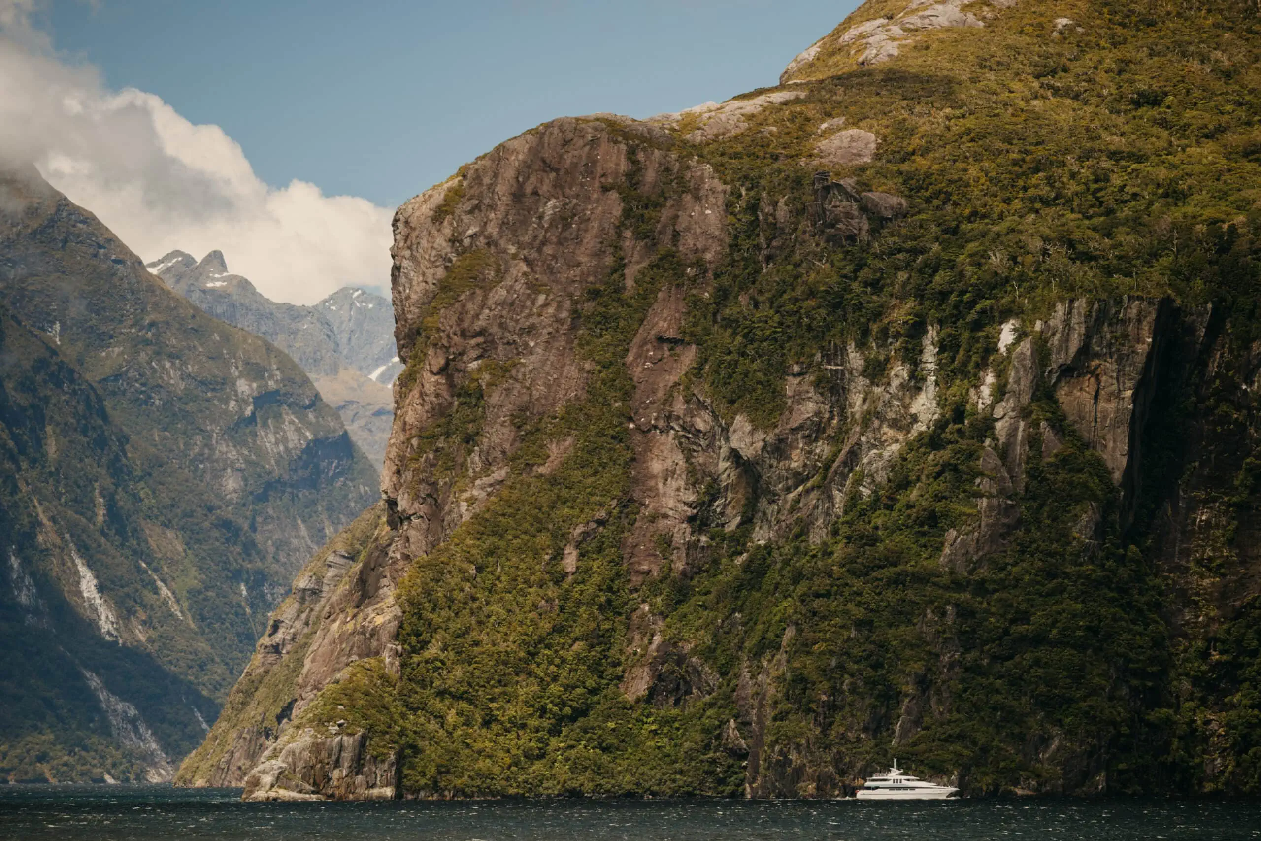 A photo of a mountain in Milford sound that resembles the shape of El Cap.