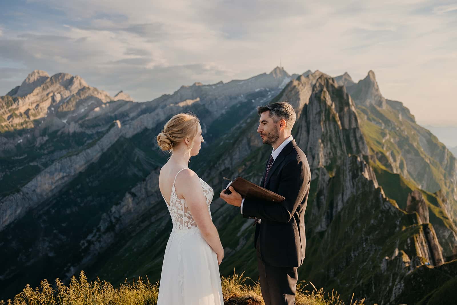 A couple shares vows with each other.