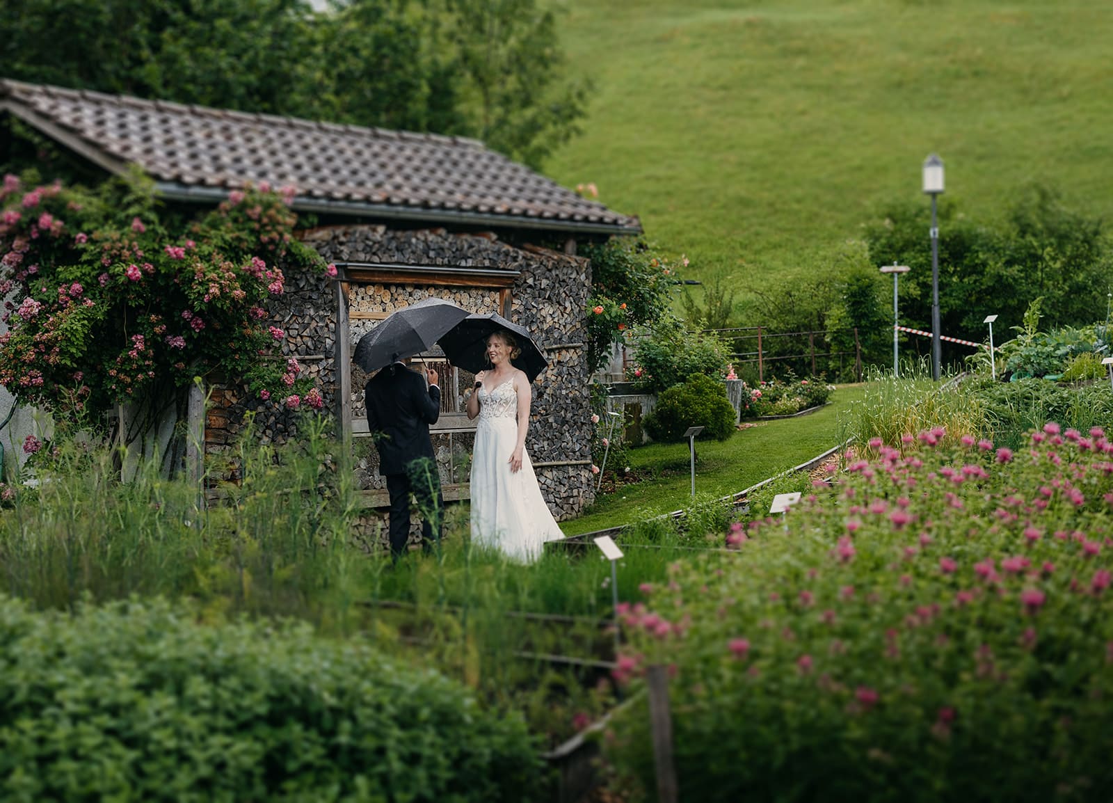 A bride and groom share a first look.